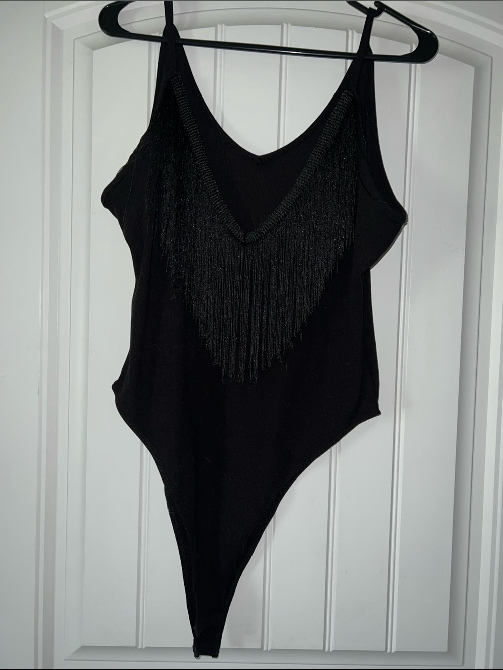 Black Fringe V-Neck Bodysuit